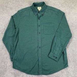 LL Bean Flannel Shirt Men's Large Regular Green Hounds Tooth Button Down Gorp